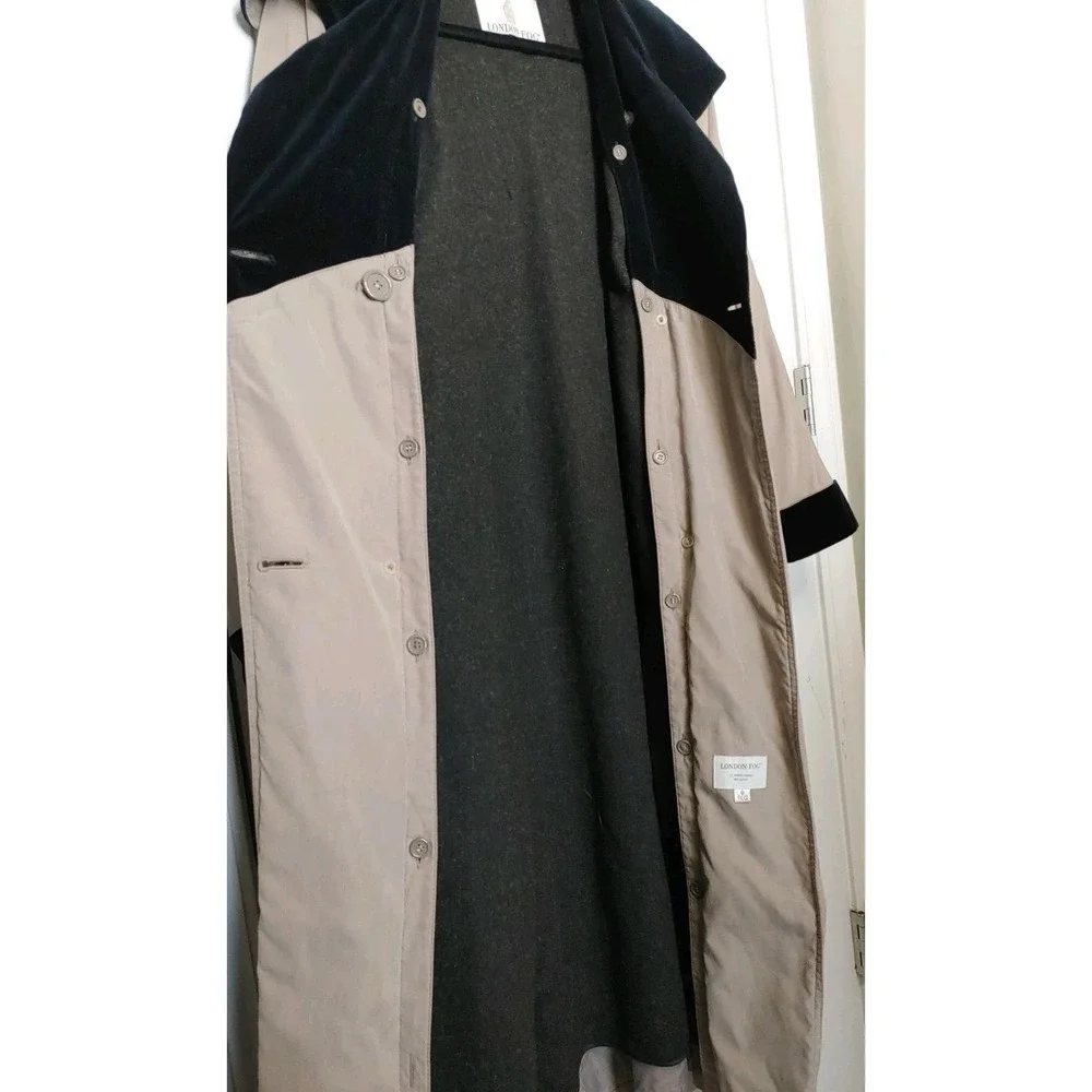 90s London Fog Double Breast Trench Duster Coat Hood Removable Wool Liner 8 Reg - Picture 6 of 9
